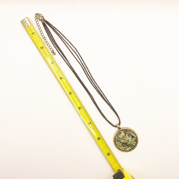 Colorful abalone pendant brass tone setting adjustable multi-strand cord - Picture 4 of 7